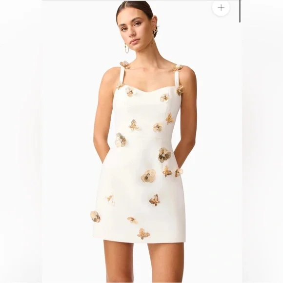 elliatt mira white sweetheart 3d floral butterfly embellished mini dress XS NEW - Picture 3 of 13